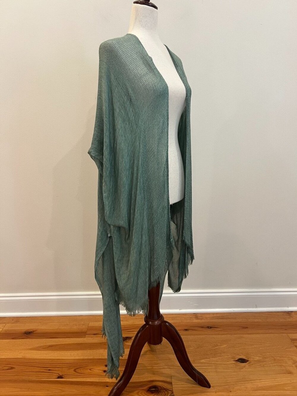 Free People Basketweave Kimono Duster One Size Green Viscose Longline Boho Flowy